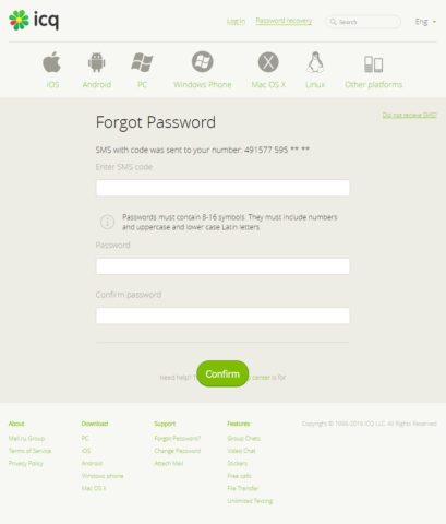 ICQ set a new password